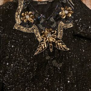 Vintage Black and Gold Sequin Top